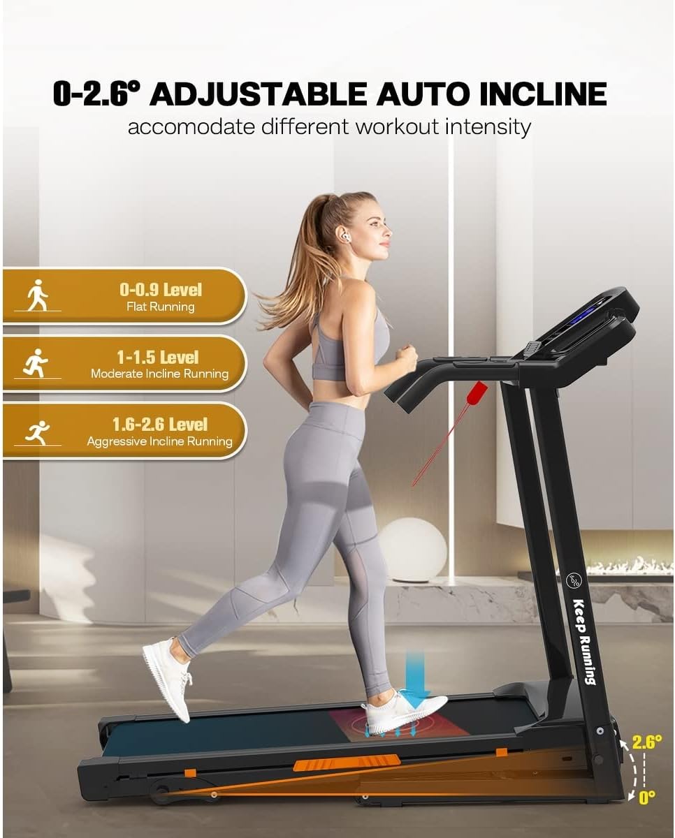 Foldable Electric Treadmill with Handrail Controls Speed Pulse Monitor Black