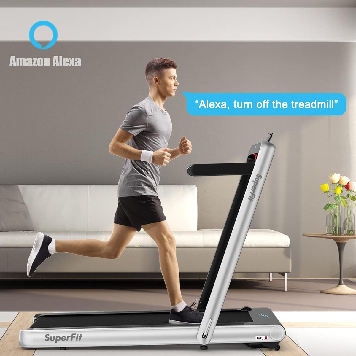 GYMAX Under Desk Folding Treadmill, 4.75HP 2 in 1 Running Walking Machine with Heart Rate Control, APP Control, LED Touch Screen and Remote, Luxury Treadmill for Home/Gym