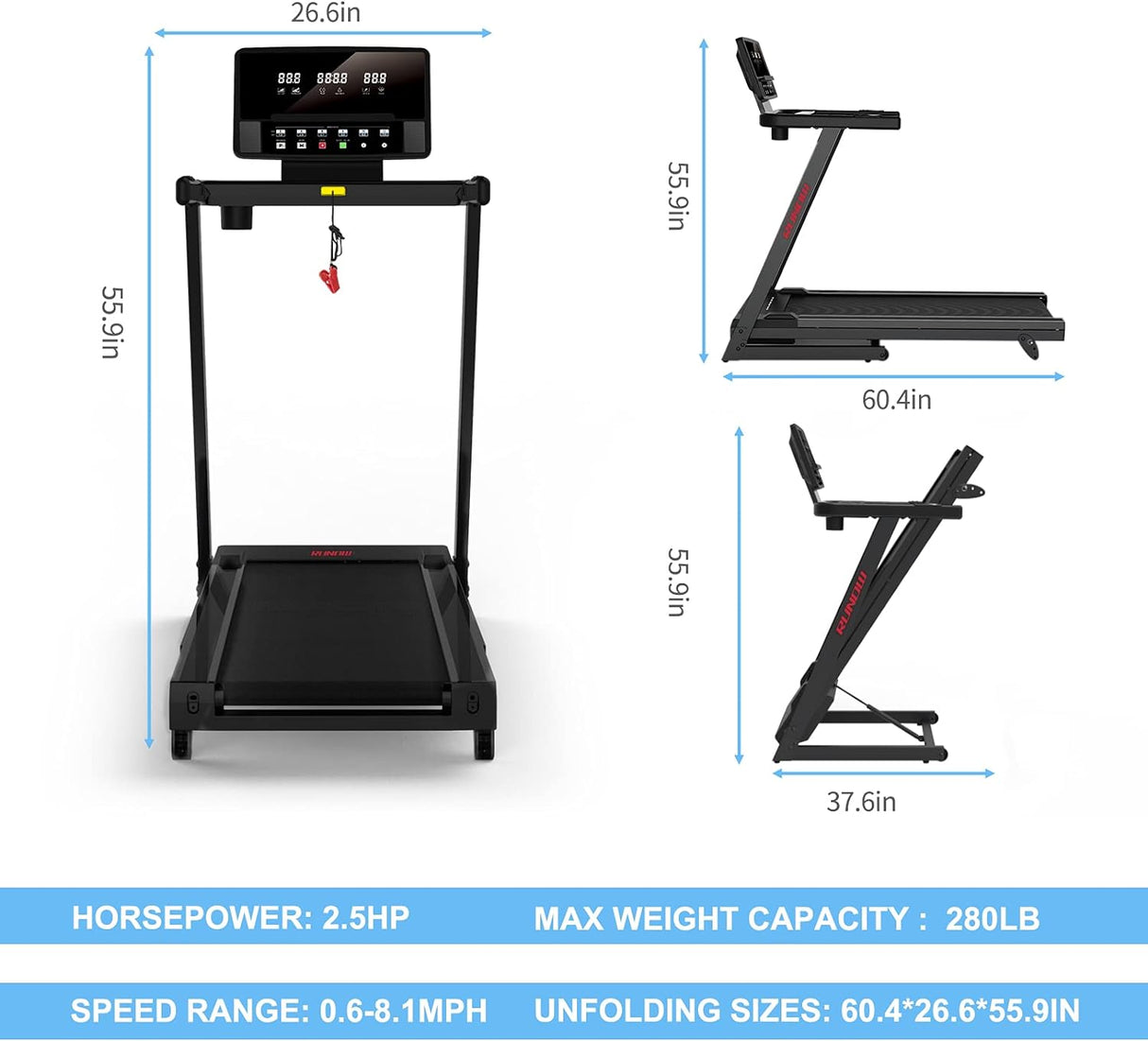 RUNOW Incline Treadmill, Perfect as Treadmills for Home Walking and Running, Foldable Treadmill Support Bluetooth and Customized Programs, Easy Assembly Exercise Machine