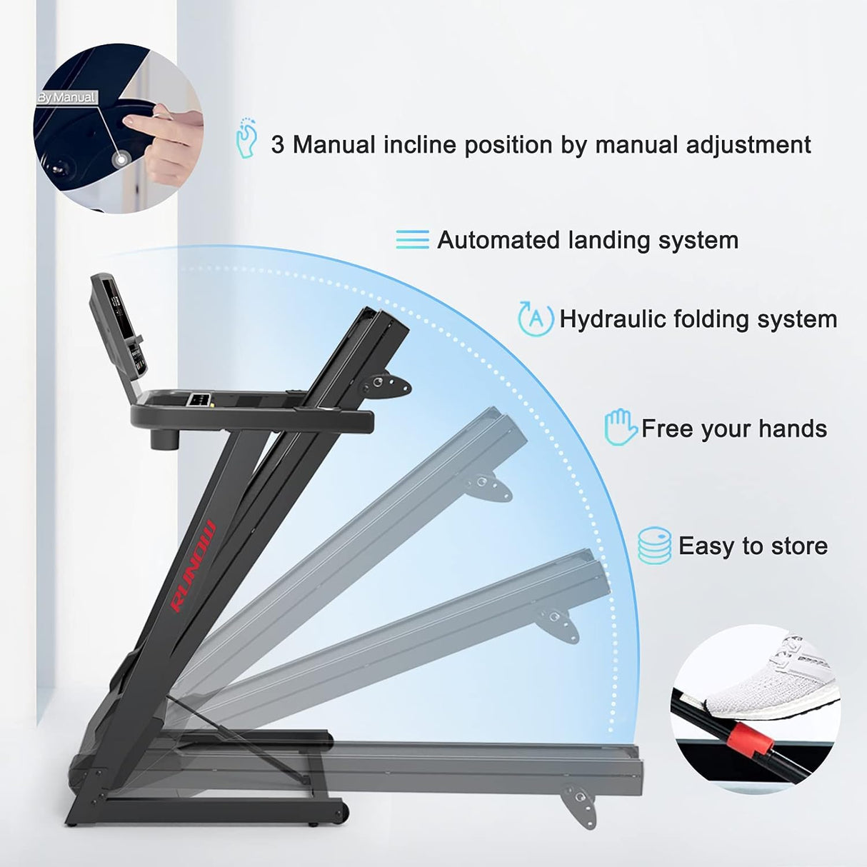 RUNOW Incline Treadmill, Perfect as Treadmills for Home Walking and Running, Foldable Treadmill Support Bluetooth and Customized Programs, Easy Assembly Exercise Machine