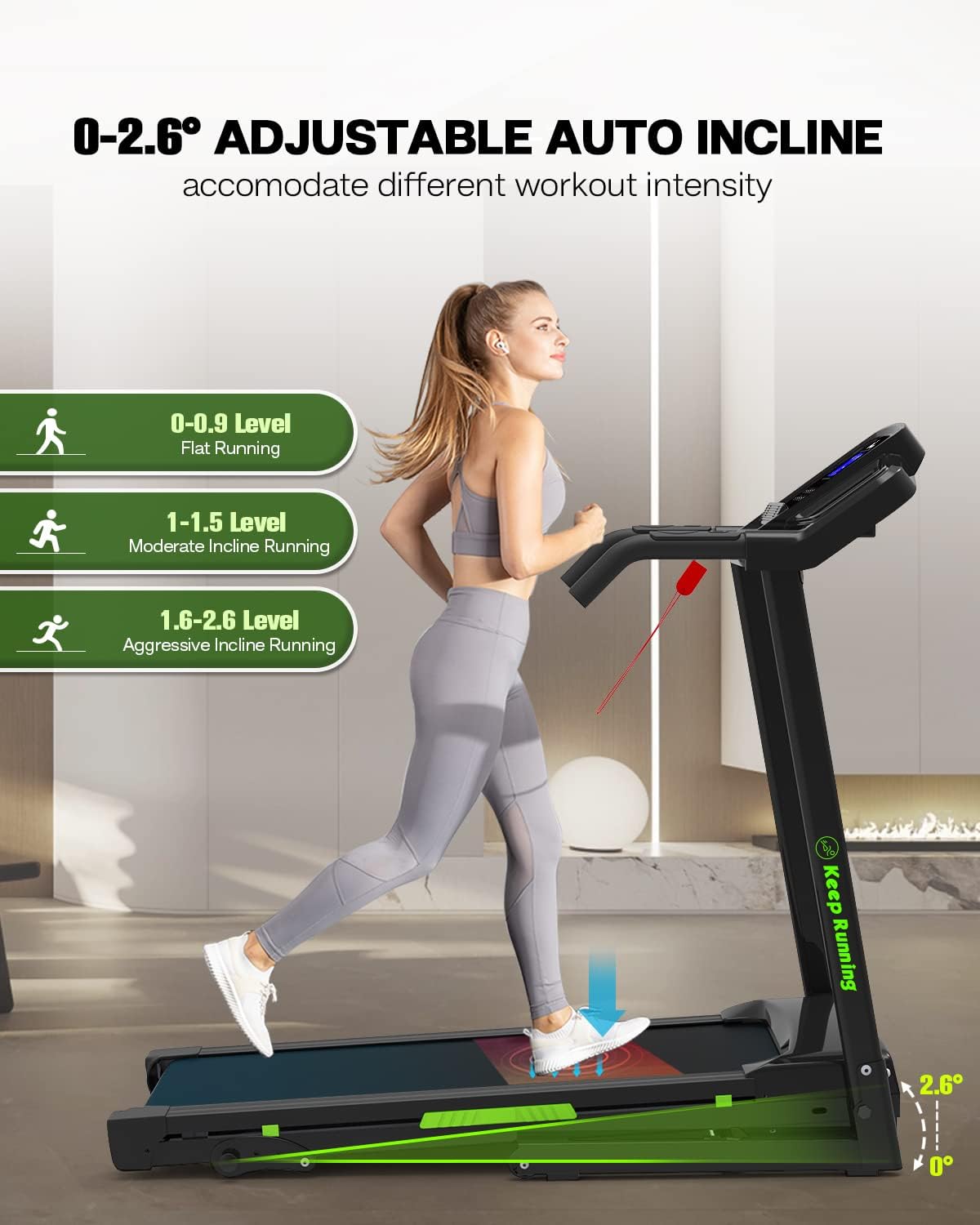 Foldable Treadmill with Incline, Folding Treadmill for Home Electric Treadmill Workout Running Machine, Handrail Controls Speed, Pulse Monitor,APP
