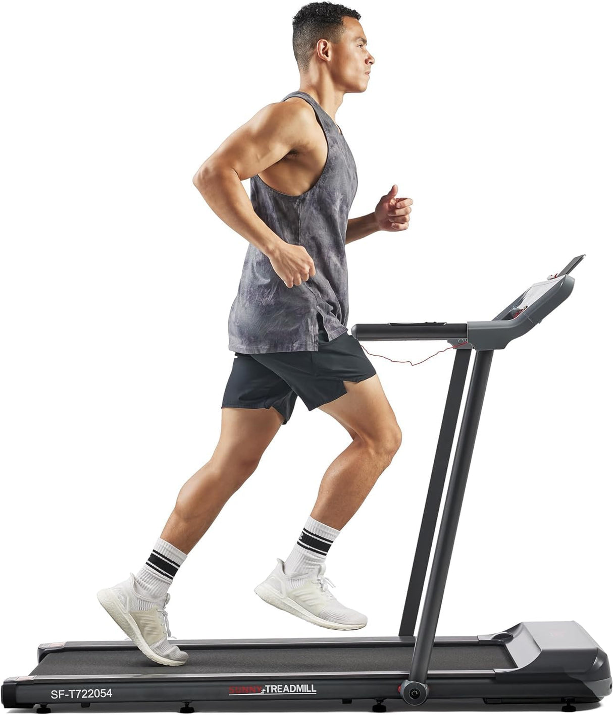 Sunny Health & Fitness Strider Foldable Treadmill, 20-Inch Wide Running Belt, Customizable Workout Programs, Pulse Sensors with Optional Exclusive SunnyFit App and Enhanced Bluetooth Connectivity