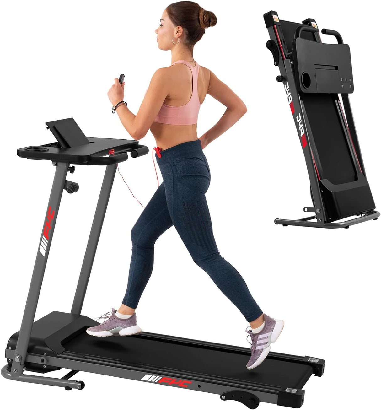 Modern Folding Treadmill for Home with Desk - 2.5HP Compact Electric Treadmill for Running and Walking Foldable Portable Running Machine for Small Spaces Workout, 265LBS Weight Capacity