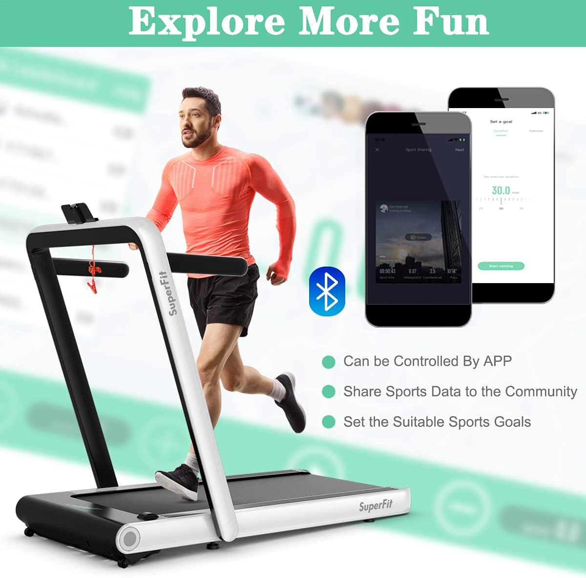 Goplus 2 in 1 Folding Treadmill, 4.75HP Superfit Under Desk Electric Treadmill with APP Control, LED Touch Screen, Blue Tooth Speaker, Remote Control, Walking Jogging for Home Office