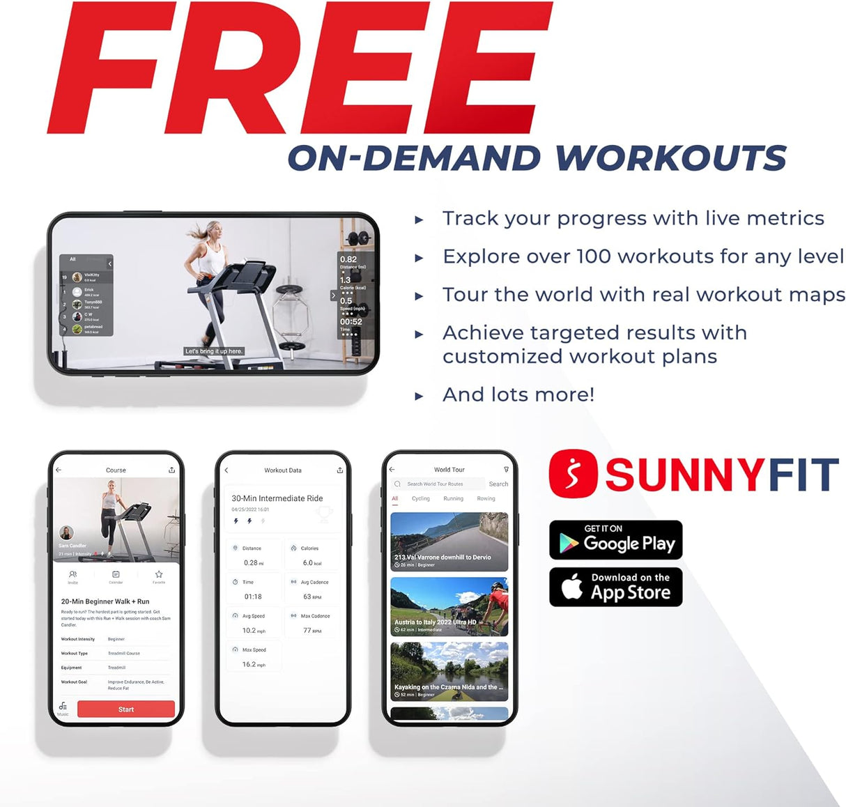 Sunny Health & Fitness Strider Foldable Treadmill, 20-Inch Wide Running Belt, Customizable Workout Programs, Pulse Sensors with Optional Exclusive SunnyFit App and Enhanced Bluetooth Connectivity