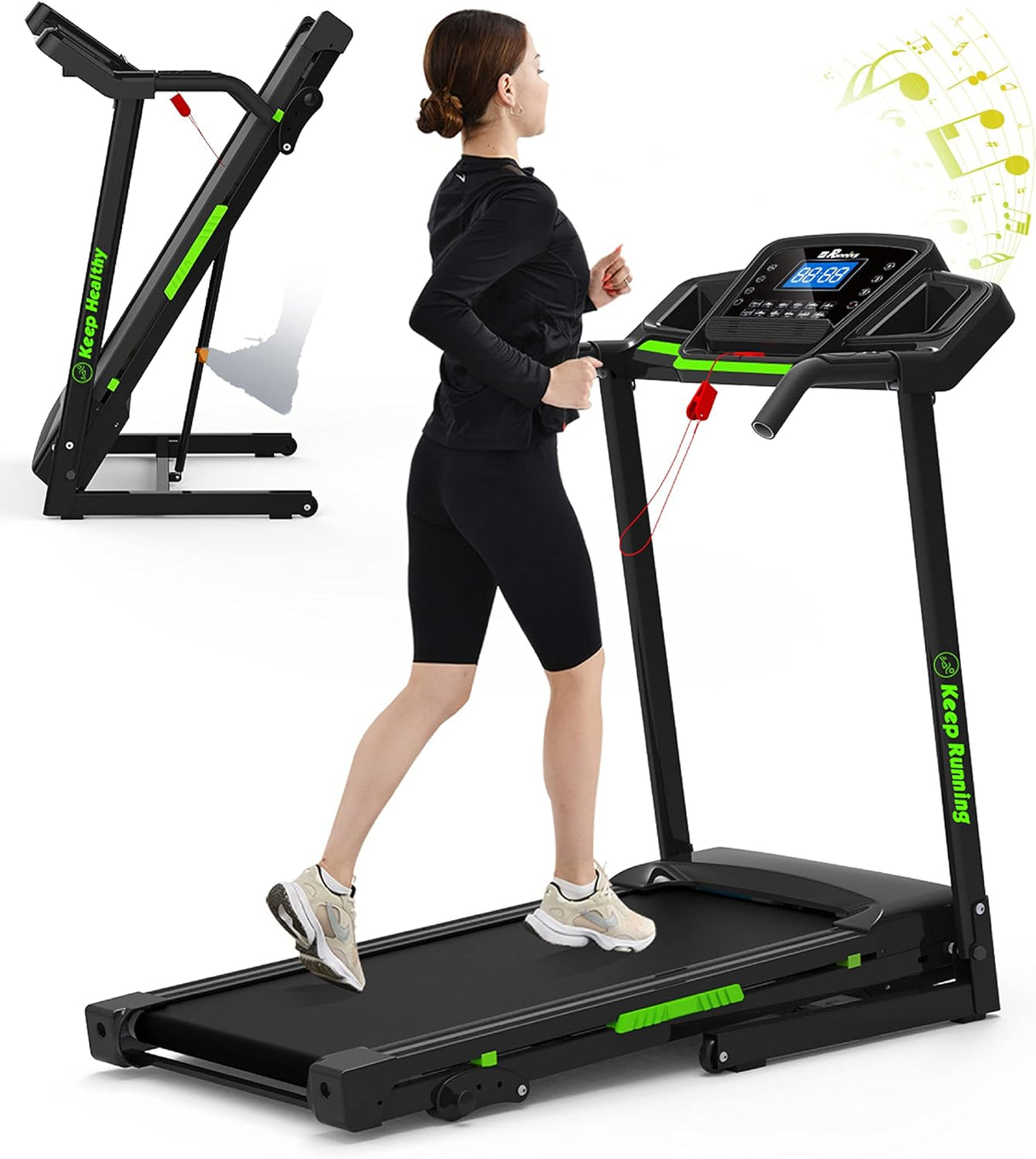 Foldable Treadmill with Incline, Folding Treadmill for Home Electric Treadmill Workout Running Machine, Handrail Controls Speed, Pulse Monitor,APP