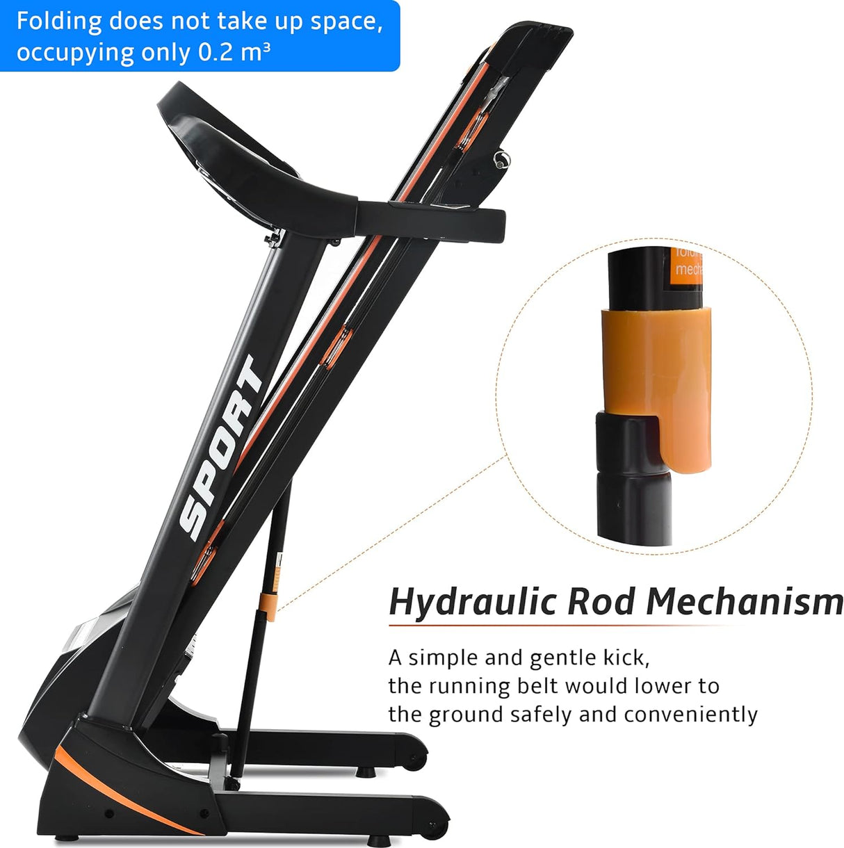 3.5HP Folding Electric Treadmill with Incline Medium Running Machine LCD, 14.8KM/H Foldable Treadmill Electric Motorized Power Running Fitness Gym Machine, 330lbs Max