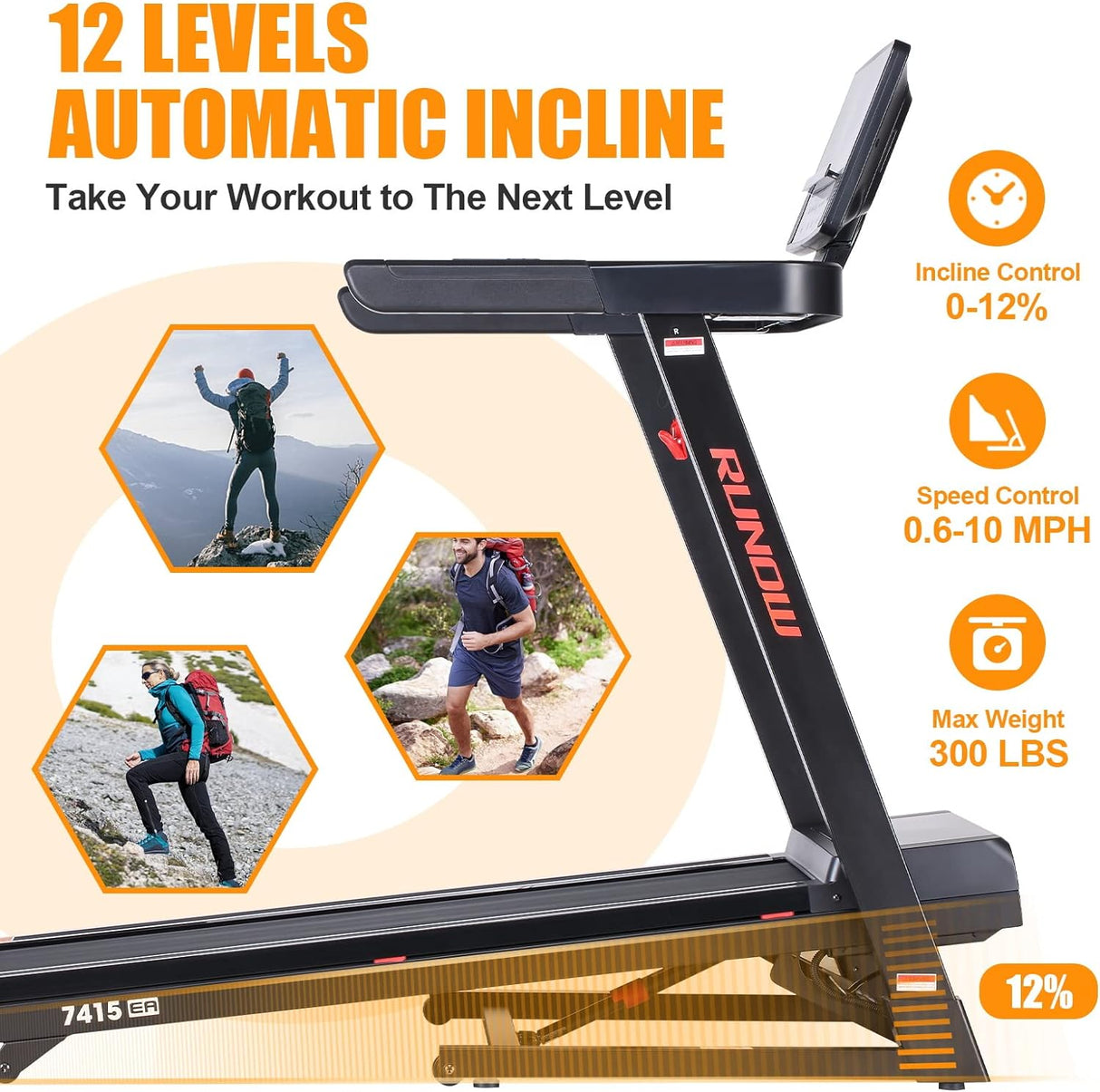 RUNOW Incline Treadmill, Perfect as Treadmills for Home Walking and Running, Foldable Treadmill Support Bluetooth and Customized Programs, Easy Assembly Exercise Machine