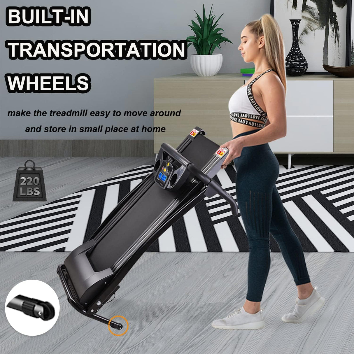 Modern Folding Treadmills for Home, Foldable Electric Treadmill with LCD Display, Lightweight Compact Treadmill Fitness Running Walking Jogging Exercise for Home Office Apartment Saver Space