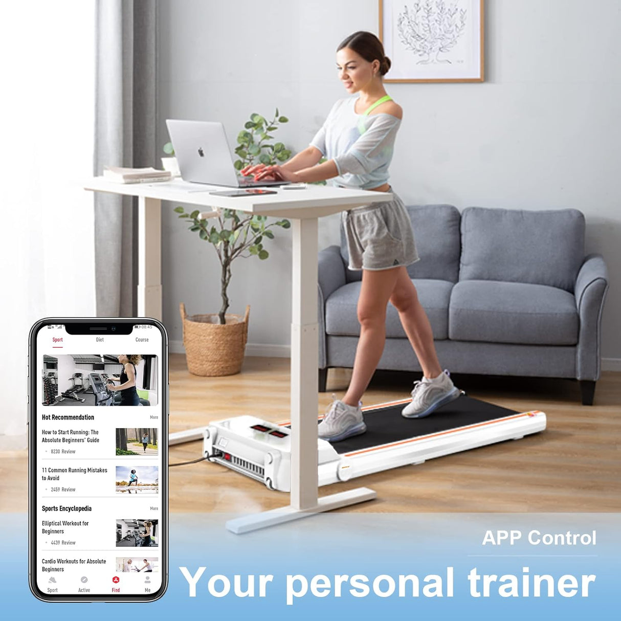 American Under Desk Treadmill 2.5HP Slim Walking Treadmill 265LBS - Electric Treadmill with APP Bluetooth Remote Control LED Display, Running Walking Jogging for Home Office Use (Installation Free)