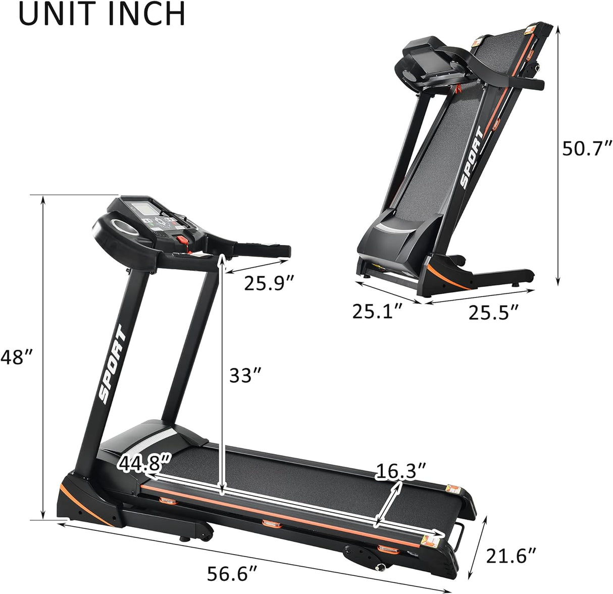3.5HP Folding Electric Treadmill with Incline Medium Running Machine LCD, 14.8KM/H Foldable Treadmill Electric Motorized Power Running Fitness Gym Machine, 330lbs Max