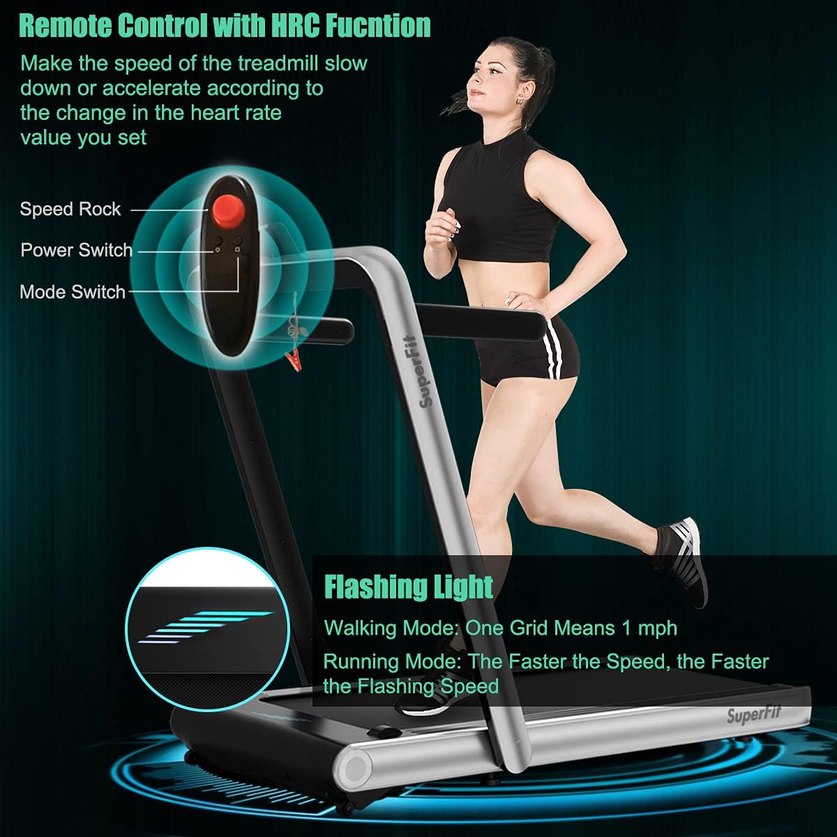 GYMAX Under Desk Folding Treadmill, 4.75HP 2 in 1 Running Walking Machine with Heart Rate Control, APP Control, LED Touch Screen and Remote, Luxury Treadmill for Home/Gym