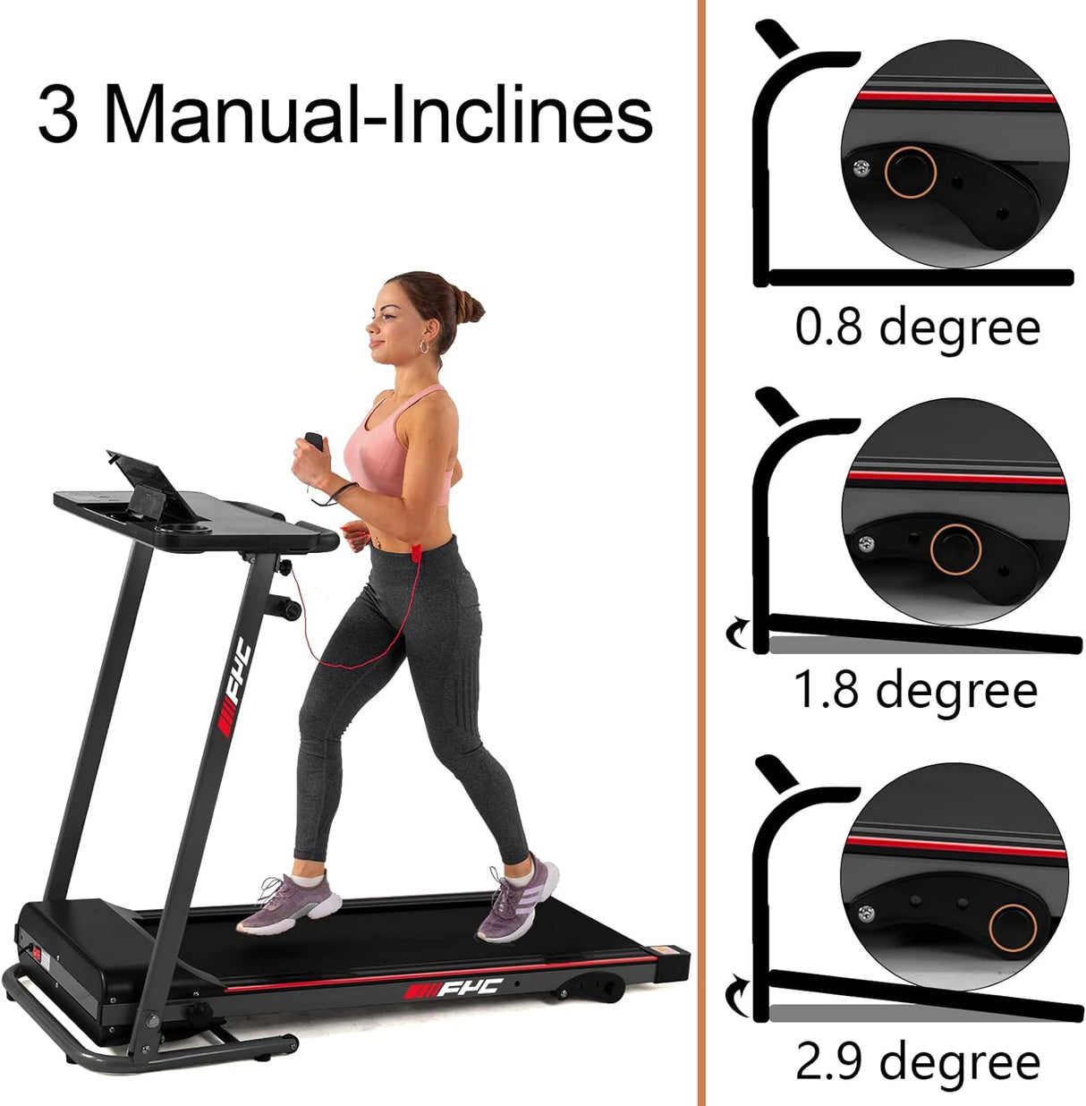 Modern Folding Treadmill for Home with Desk - 2.5HP Compact Electric Treadmill for Running and Walking Foldable Portable Running Machine for Small Spaces Workout, 265LBS Weight Capacity
