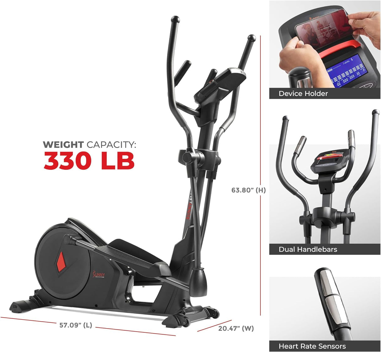 Sunny Health & Fitness Elliptical Cross Trainer Exercise Machine, Full Body Low-Impact and 24-Unique Workout Modes with Optional Exclusive SunnyFit App and Enhanced Bluetooth Connectivity