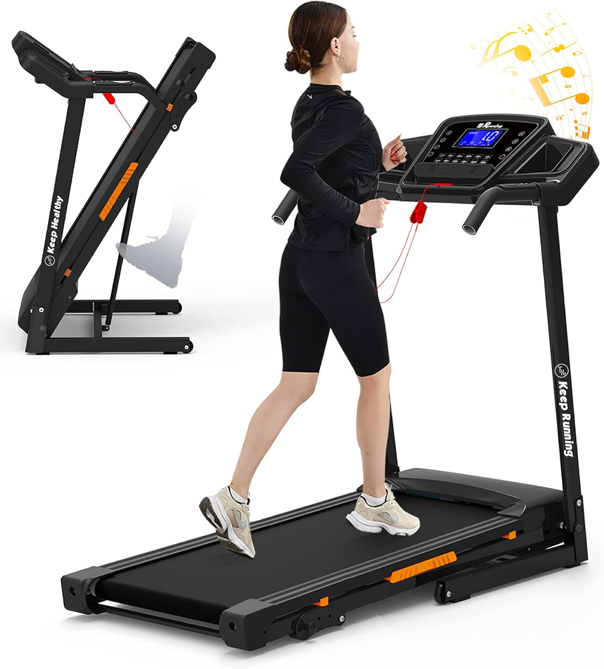 Foldable Treadmill with Incline, Folding Treadmill for Home Electric Treadmill Workout Running Machine, Handrail Controls Speed, Pulse Monitor,APP