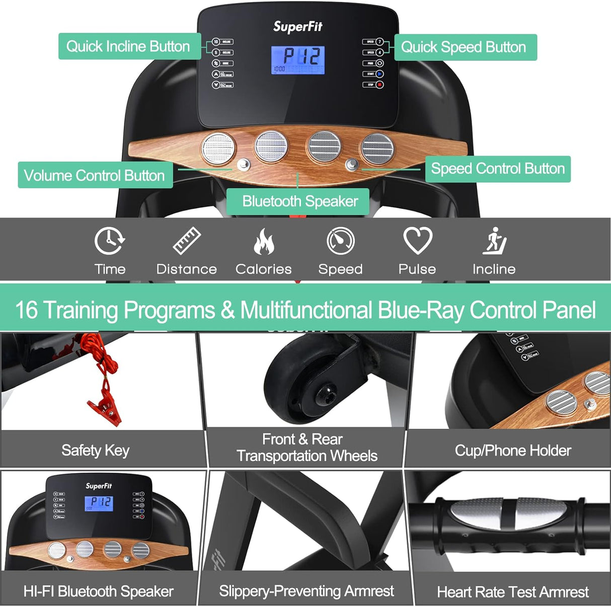 GYMAX 3.75HP Folding Treadmill, 1-15% Automatic Incline Treadmill with GYMAX App Control, 12 Preset & 3 Custom Programs, Heart Rate Monitor, Home Gym Cardio Training Machine