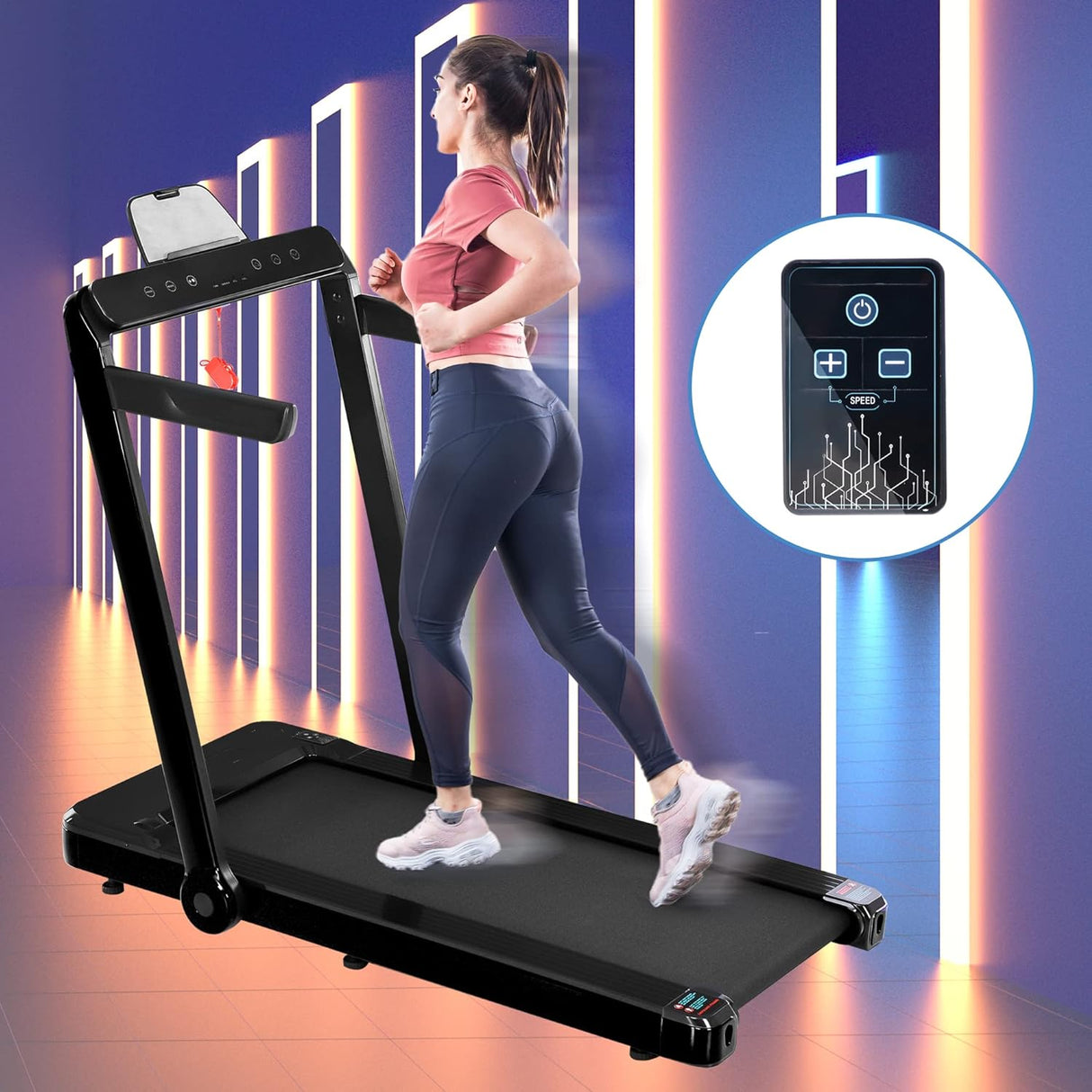 Folding Treadmill, Installation-Free Under Desk Electric Treadmill 2.5HP, with Bluetooth APP and speaker, Remote Control, Display, Walking Jogging Running Machine Fitness Equipment for Home Gym Office