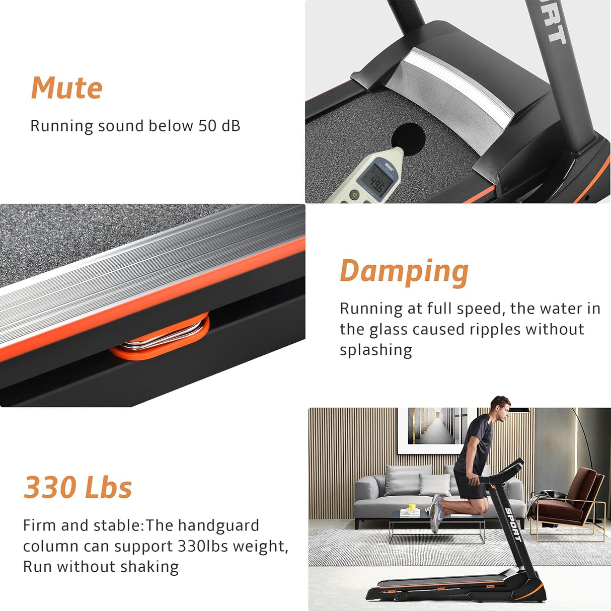 3.5HP Folding Electric Treadmill with Incline Medium Running Machine LCD, 14.8KM/H Foldable Treadmill Electric Motorized Power Running Fitness Gym Machine, 330lbs Max