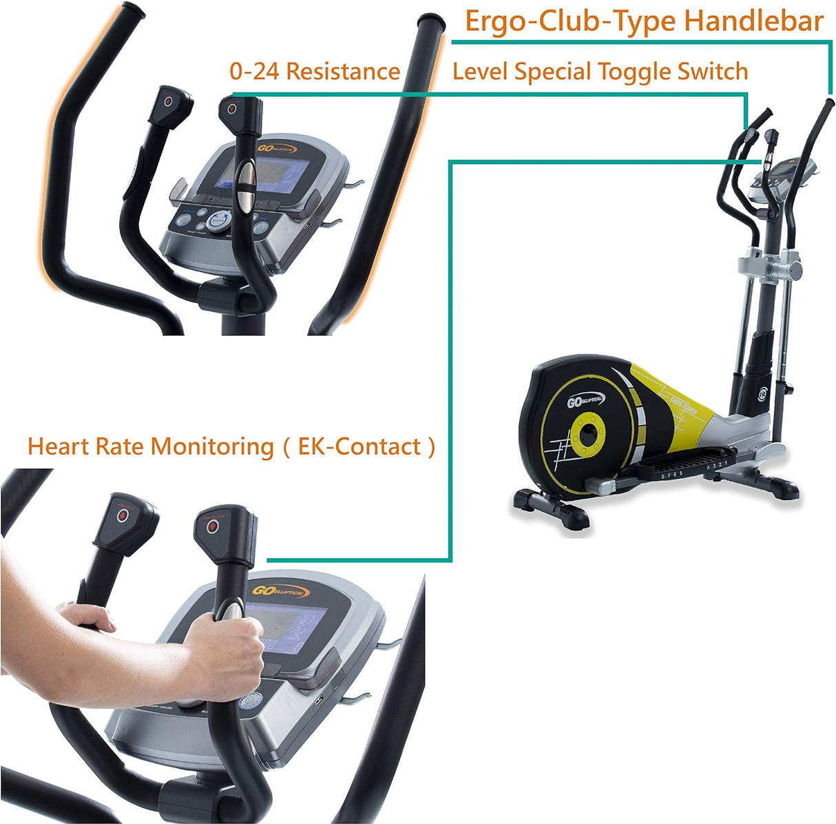 GOELLIPTICAL V-450X Standard Stride 18” Programmable Elliptical Exercise Cross Trainer with Adjustable Arms and Pedals and HRC Control Program for Cardio Fitness Strength Conditioning Workout