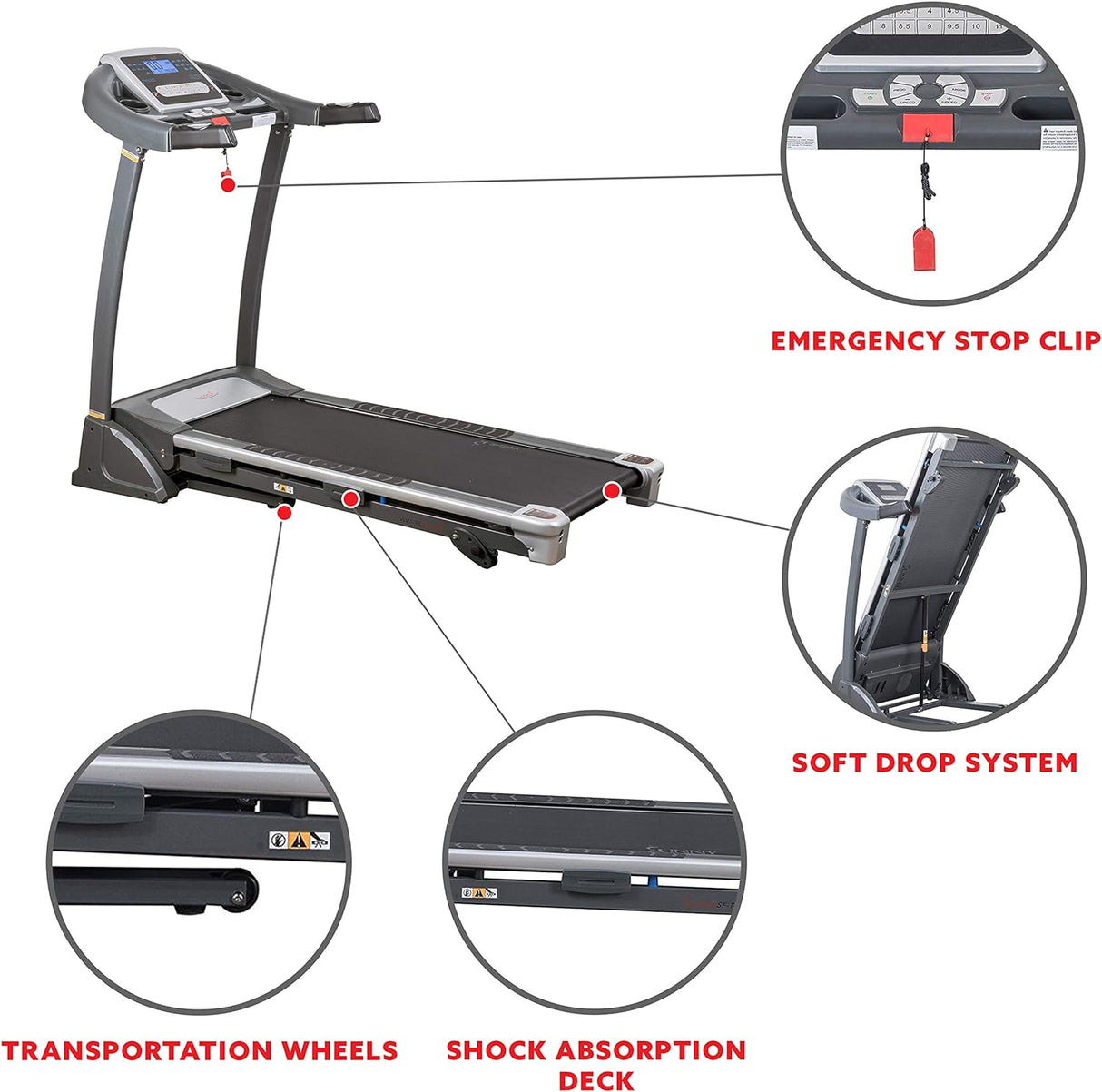 Sunny Health & Fitness SF-T7604 Motorized Treadmill, Grey