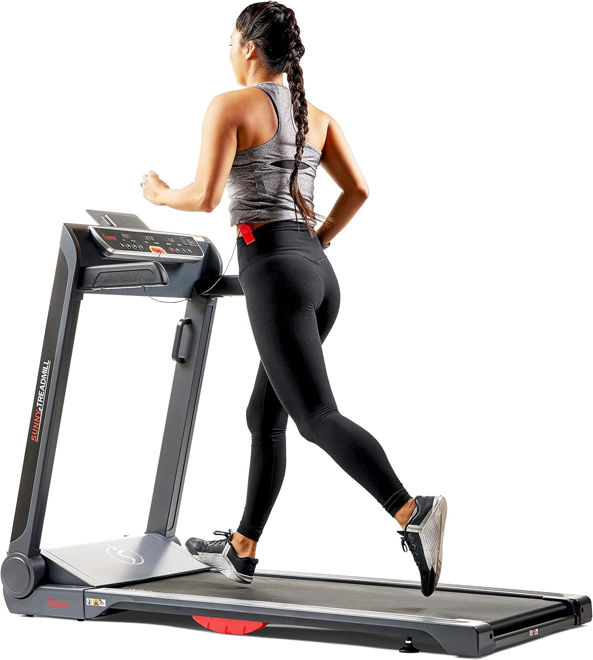 Sunny Health & Fitness Strider Foldable Treadmill, 20-Inch Wide Running Belt, Customizable Workout Programs, Pulse Sensors with Optional Exclusive SunnyFit App and Enhanced Bluetooth Connectivity