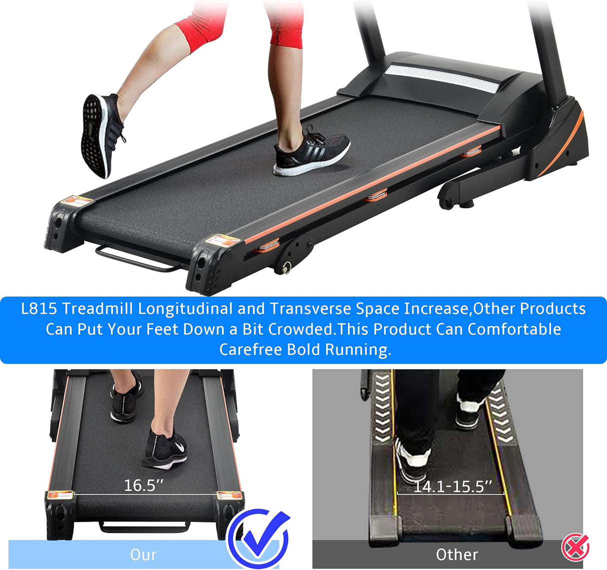 3.5HP Folding Electric Treadmill with Incline Medium Running Machine LCD, 14.8KM/H Foldable Treadmill Electric Motorized Power Running Fitness Gym Machine, 330lbs Max