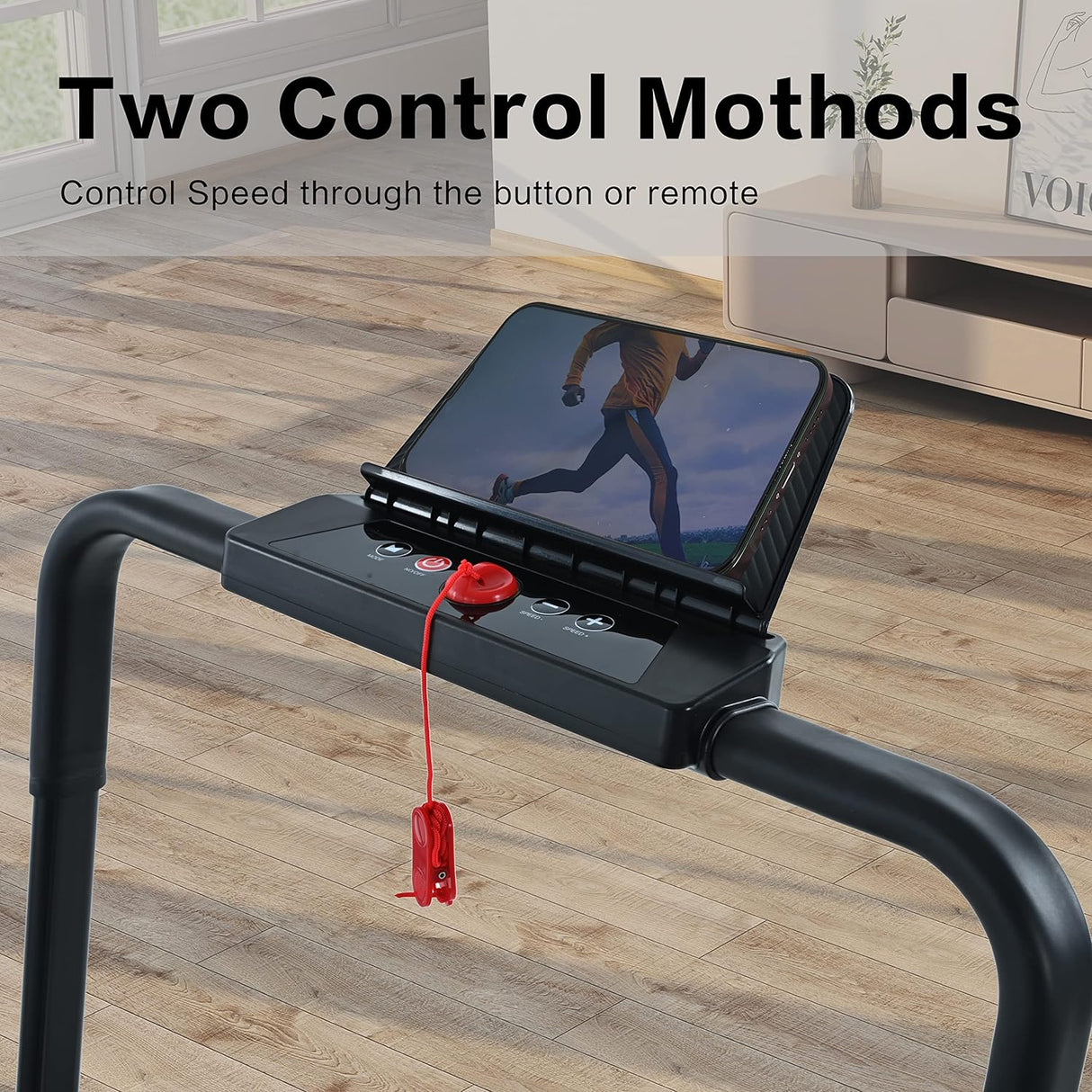 Modern HP-P12ABK Electric Treadmill, Folding Treadmill, LCD Display Screen and mat Holder; Home Office Gym Stand, 2.25HP Electric, Wood Electric Treadmill with Remote Control, Walking Machine