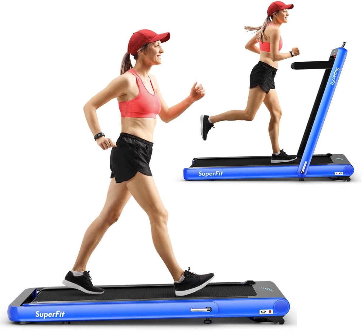 GYMAX Under Desk Folding Treadmill, 4.75HP 2 in 1 Running Walking Machine with Heart Rate Control, APP Control, LED Touch Screen and Remote, Luxury Treadmill for Home/Gym