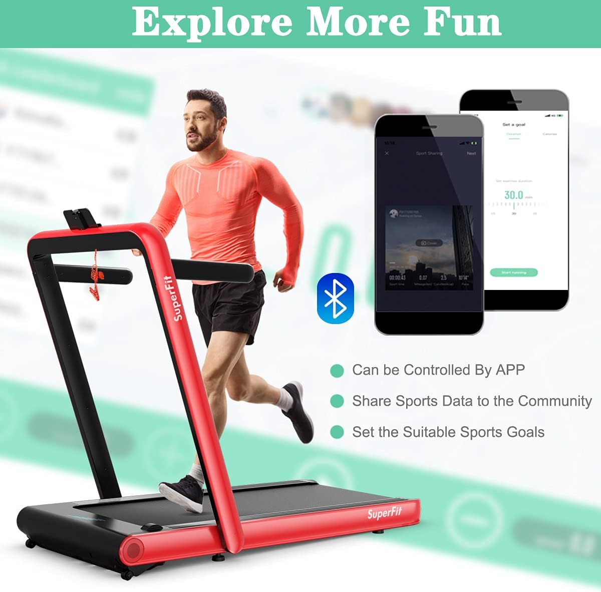 Goplus 2 in 1 Folding Treadmill, 4.75HP Superfit Under Desk Electric Treadmill with APP Control, LED Touch Screen, Blue Tooth Speaker, Remote Control, Walking Jogging for Home Office