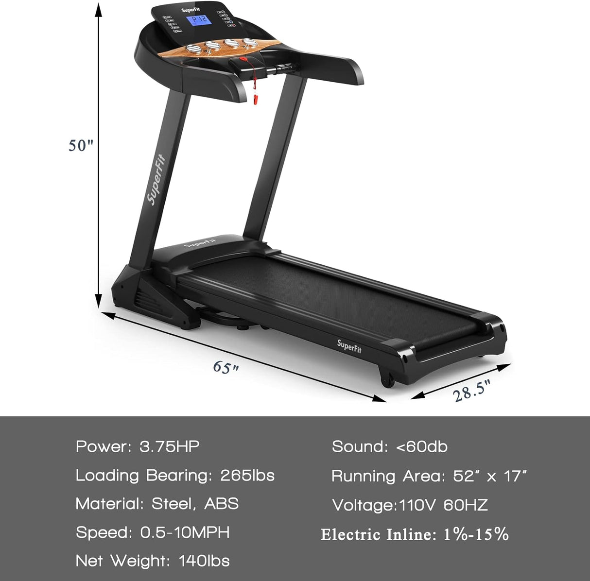 GYMAX 3.75HP Folding Treadmill, 1-15% Automatic Incline Treadmill with GYMAX App Control, 12 Preset & 3 Custom Programs, Heart Rate Monitor, Home Gym Cardio Training Machine