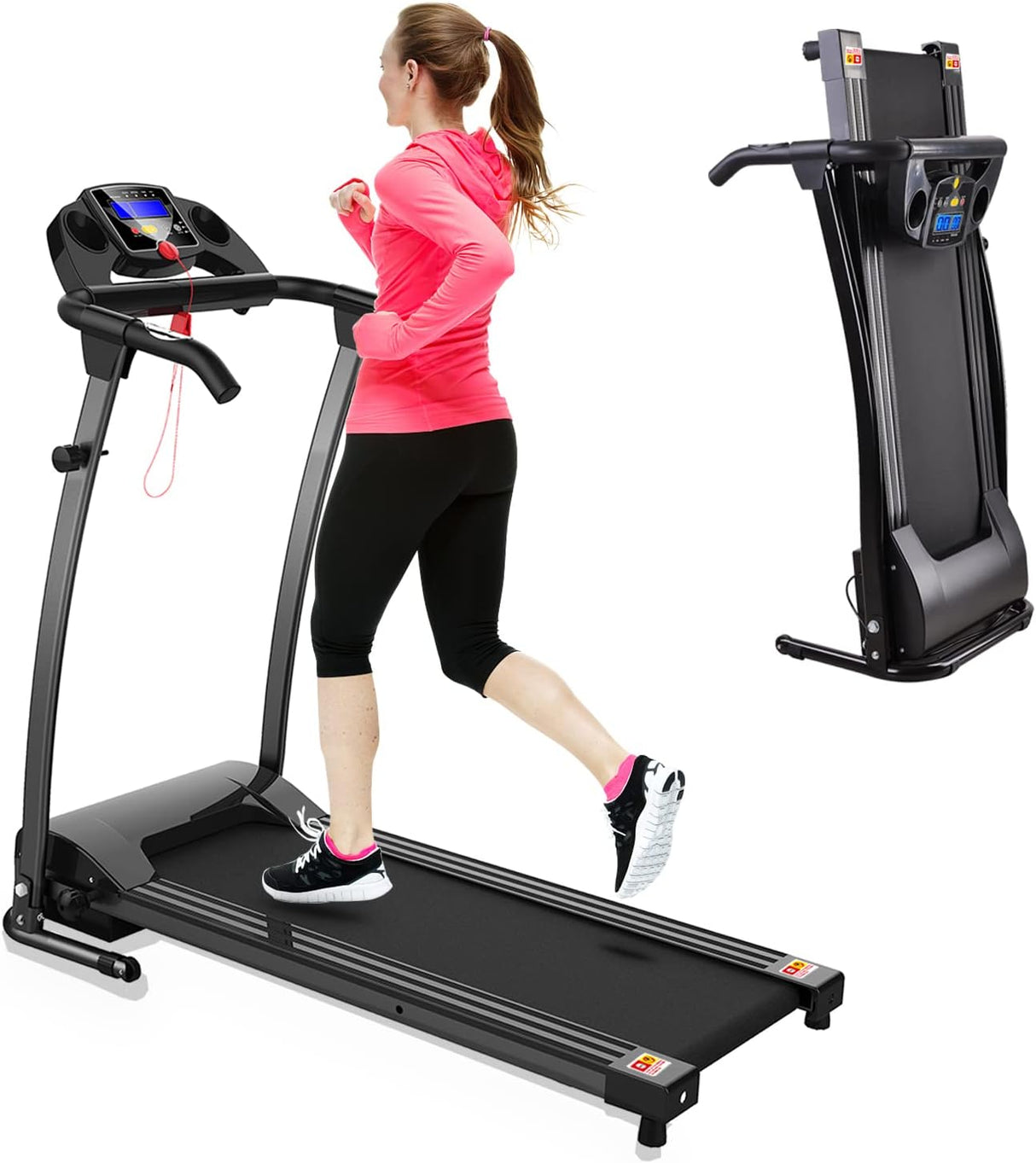Modern Folding Treadmills for Home, Foldable Electric Treadmill with LCD Display, Lightweight Compact Treadmill Fitness Running Walking Jogging Exercise for Home Office Apartment Saver Space