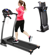 Modern Folding Treadmills for Home, Foldable Electric Treadmill with LCD Display, Lightweight Compact Treadmill Fitness Running Walking Jogging Exercise for Home Office Apartment Saver Space