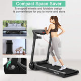 Topment Folding Treadmill, 3.0HP Electric Treadmill with APP Control, HD Digital Touch Screen, Retractable Device Holder and Speakers, Compact Walking Running Machine (Silver + Black)