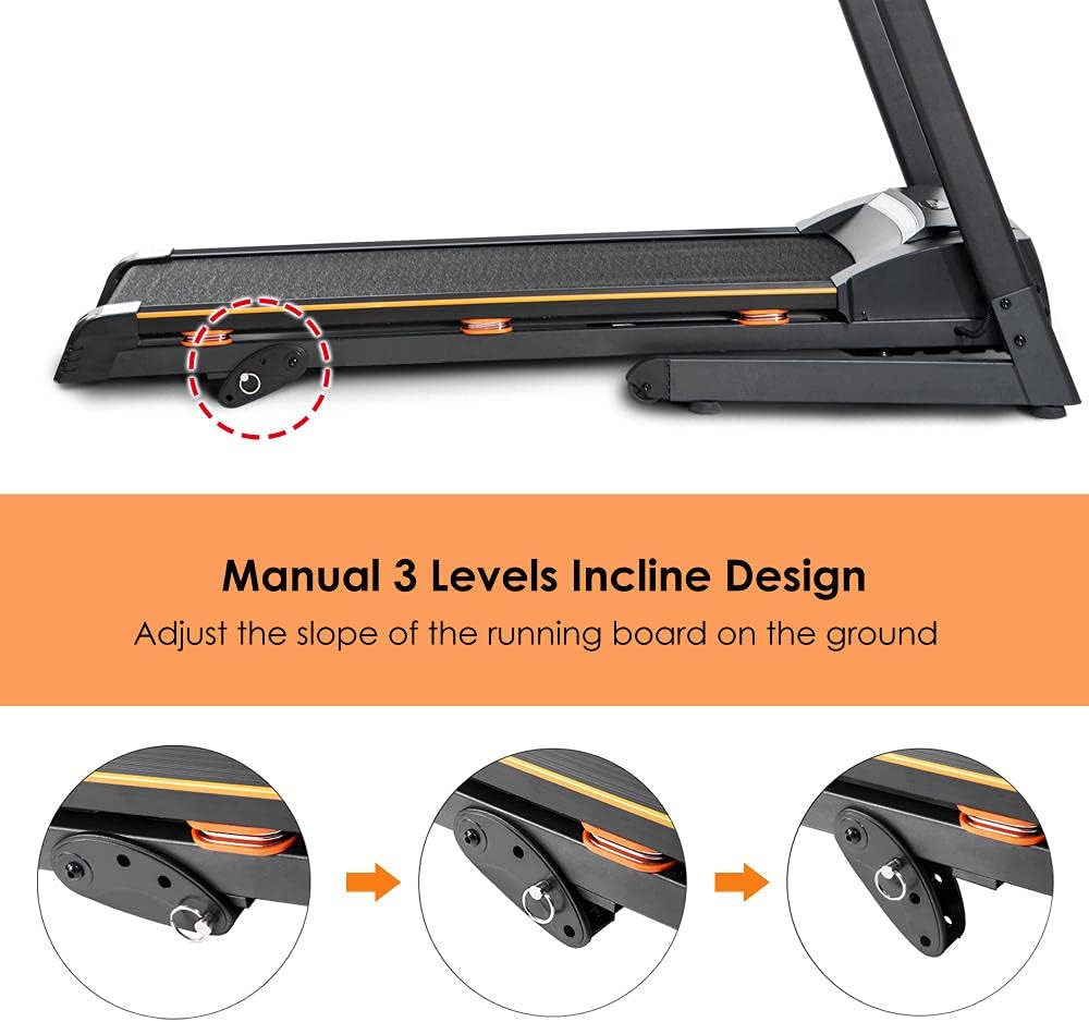 Foldable Treadmills for Home Folding Electric Treadmill Motorized Running Machine with Manual Incline and Hydraulic Rod Mechanism Cardio Training w/Wheels, Safety Key,EKG Grip Pulse Sensor