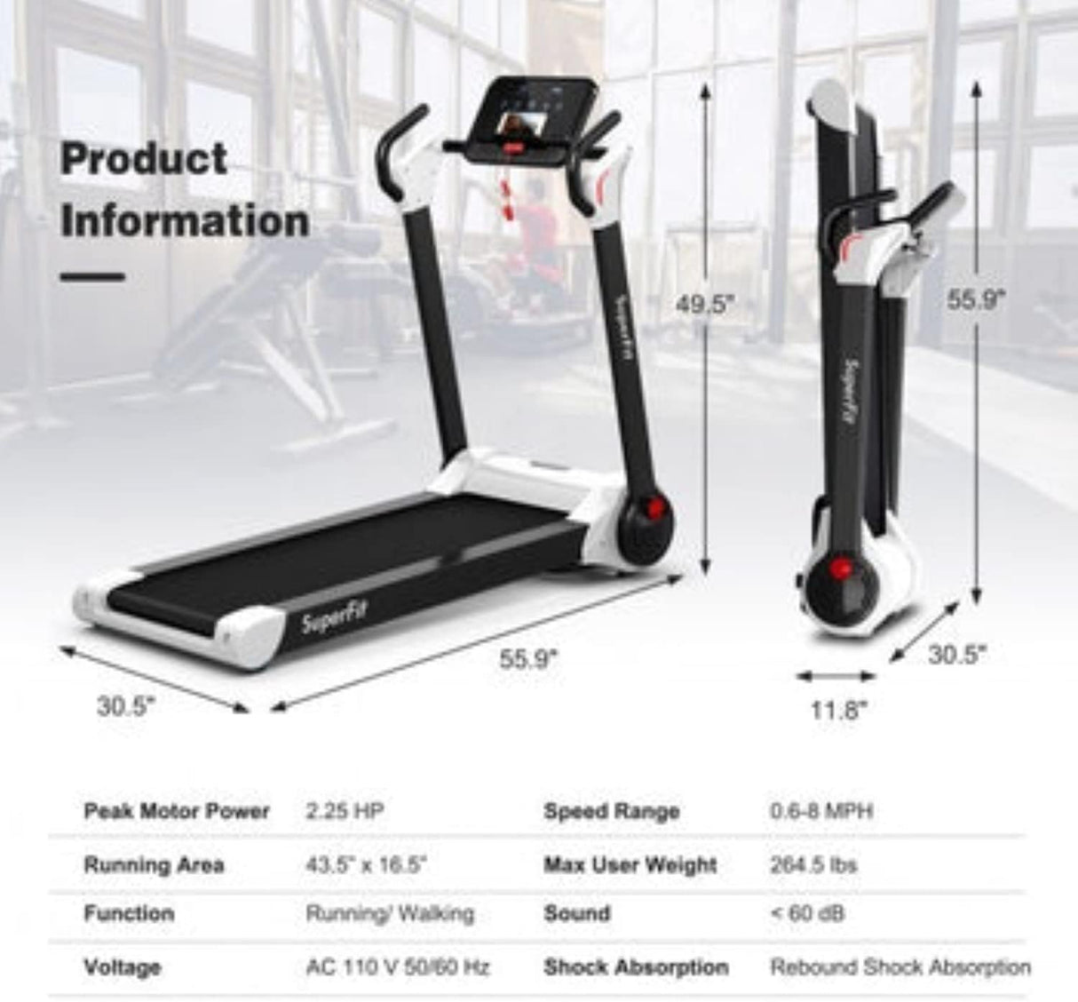 2.25 HP Electric Motorized Folding Running Treadmill Machine with LED Display-Black - Grimbo Sports