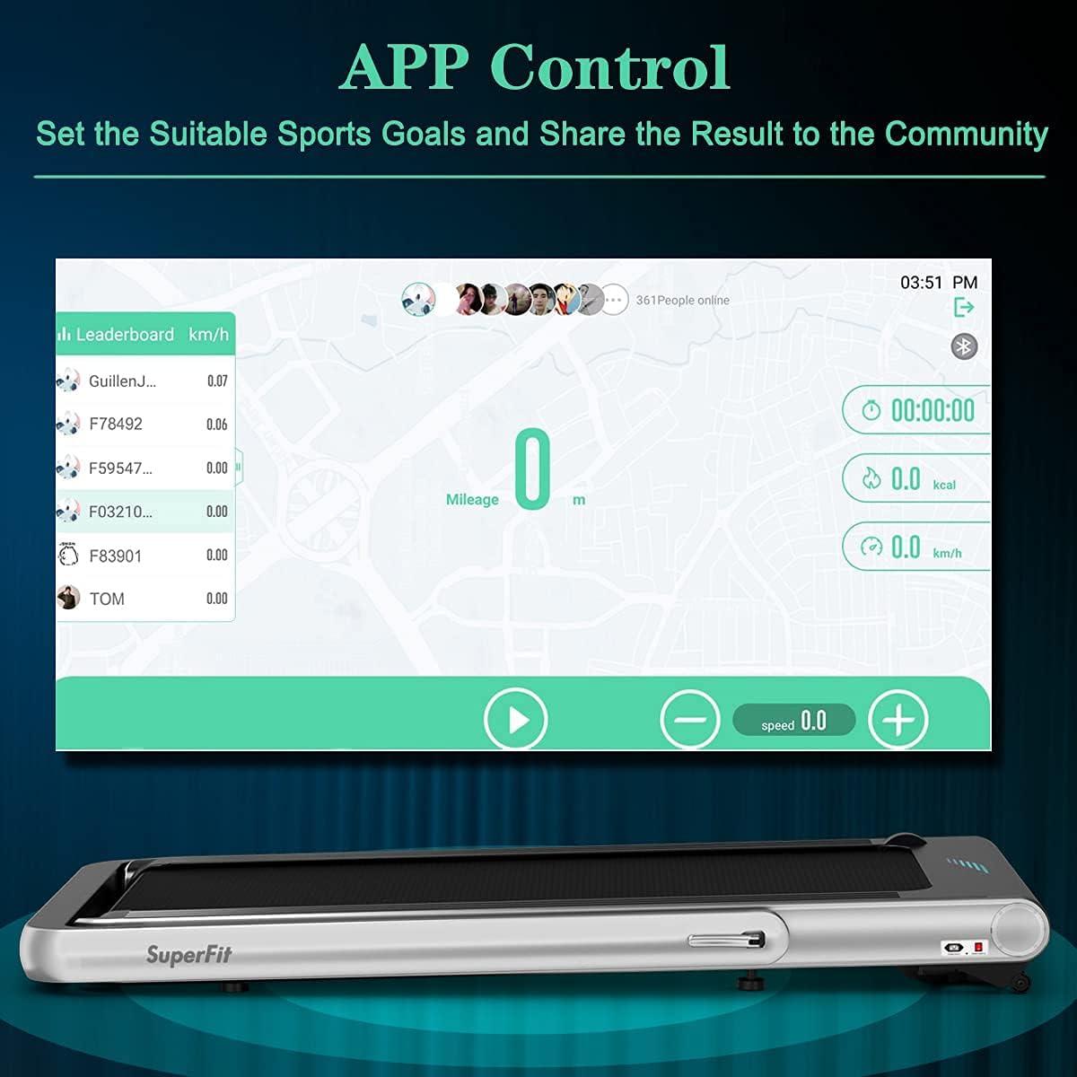 GYMAX Under Desk Folding Treadmill, 4.75HP 2 in 1 Running Walking Machine with Heart Rate Control, APP Control, LED Touch Screen and Remote, Luxury Treadmill for Home/Gym