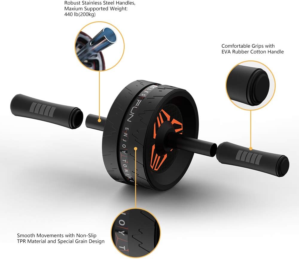 RHYTHM FUN Shock Absorbing Treadmill and Ab Roller with Knee Pad