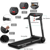 Topment Folding Treadmill, 3.0HP Electric Treadmill with APP Control, HD Digital Touch Screen, Retractable Device Holder and Speakers, Compact Walking Running Machine (Silver + Black)