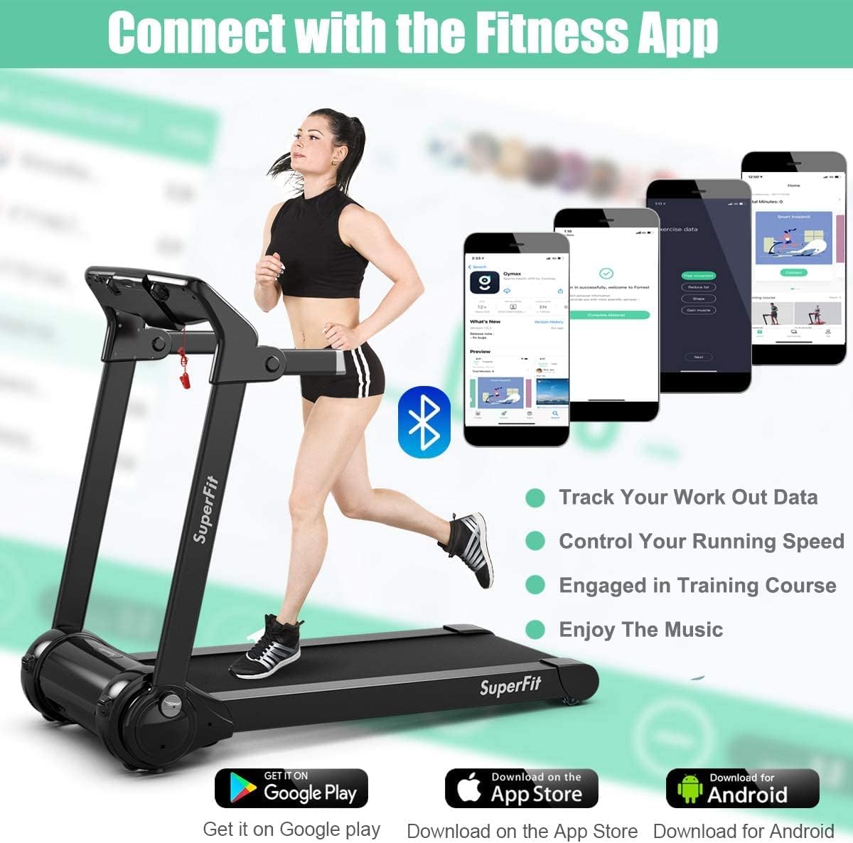 Topment Folding Treadmill, 3.0HP Electric Treadmill with APP Control, HD Digital Touch Screen, Retractable Device Holder and Speakers, Compact Walking Running Machine (Silver + Black)