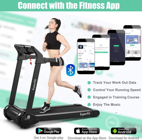 Topment Folding Treadmill, 3.0HP Electric Treadmill with APP Control, HD Digital Touch Screen, Retractable Device Holder and Speakers, Compact Walking Running Machine (Silver + Black)