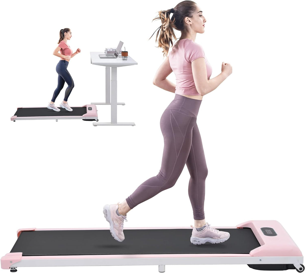 Modern 2 in 1 Under Desk Electric Treadmill 2.5HP, with Bluetooth APP and Speaker, Remote Control, Display, Walking Jogging Running Machine Fitness Equipment for Home Gym Office