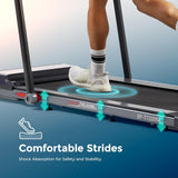 Sunny Health & Fitness Strider Foldable Treadmill, 20-Inch Wide Running Belt, Customizable Workout Programs, Pulse Sensors with Optional Exclusive SunnyFit App and Enhanced Bluetooth Connectivity