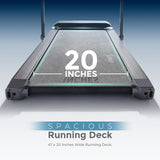 Sunny Health & Fitness Strider Foldable Treadmill, 20-Inch Wide Running Belt, Customizable Workout Programs, Pulse Sensors with Optional Exclusive SunnyFit App and Enhanced Bluetooth Connectivity