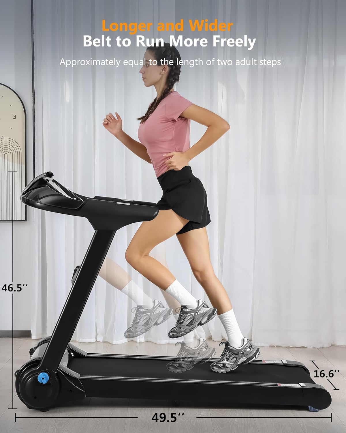 SPORTY&FIT 4.0HP Folding Treadmill, [0.6-8.7 MPH] [Max 400LBS] [No Assembly] Electric Treadmill for Running Walking, Foldable Treadmill with LCD Monitor & Pulse Detection for Office Home Workout