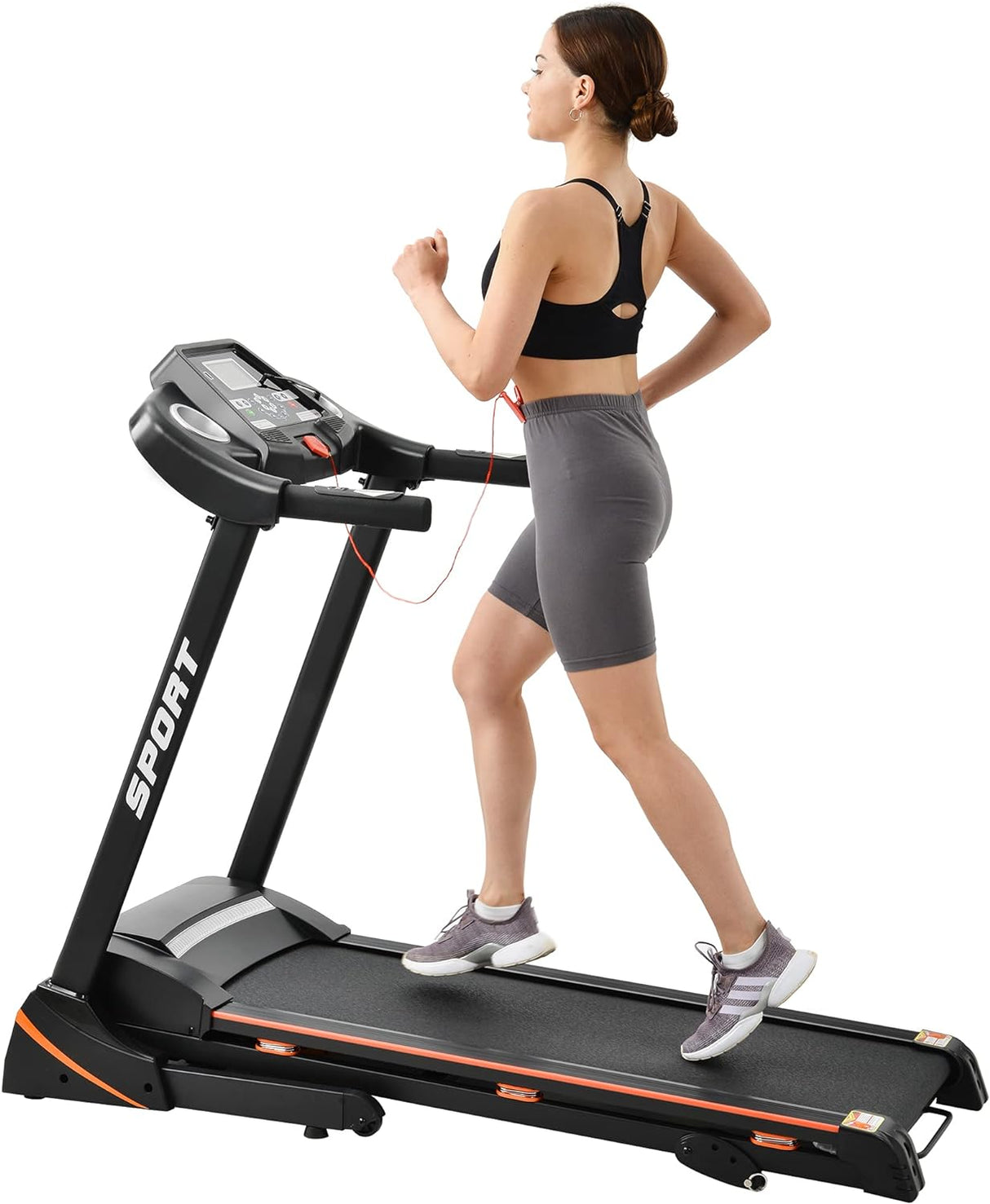 3.5HP Folding Electric Treadmill with Incline Medium Running Machine LCD, 14.8KM/H Foldable Treadmill Electric Motorized Power Running Fitness Gym Machine, 330lbs Max