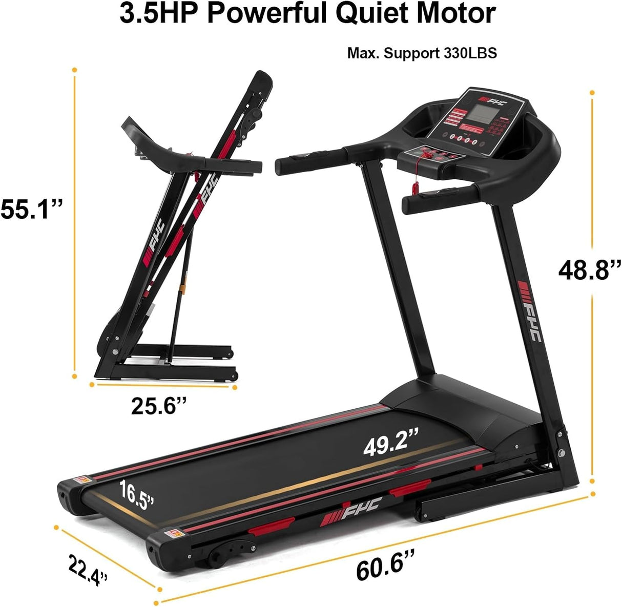 Lbs Weight Capacity Foldable Electric Treadmill Running Machine with Incline/Bluetooth Black