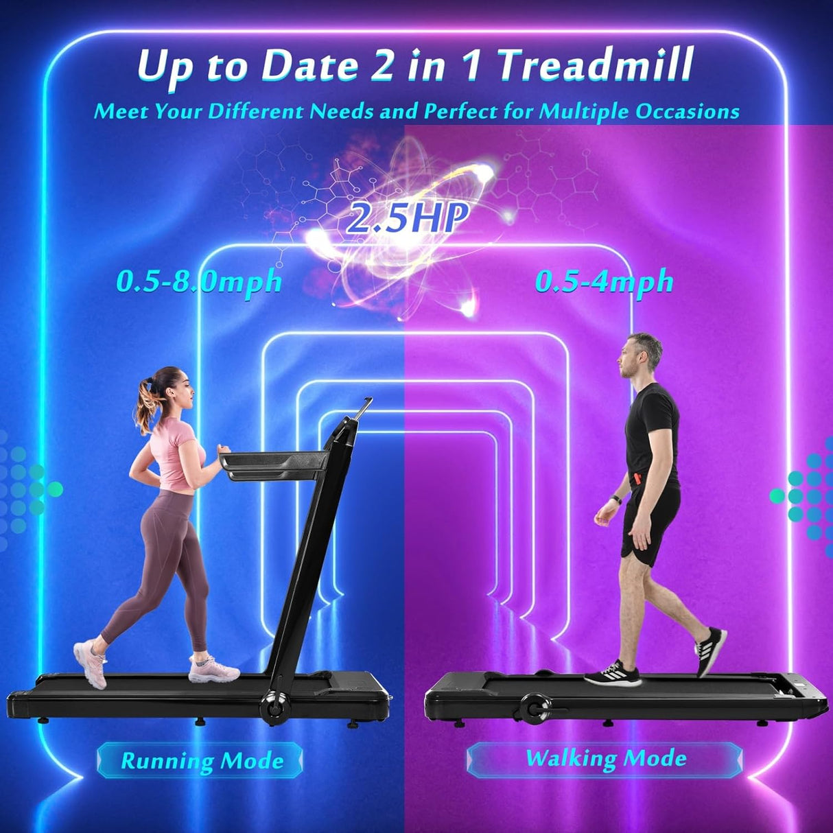 Treadmill Folding Treadmill, Installation-Free Under Desk Electric Treadmill 2.5HP, with Bluetooth APP and Speaker, Remote Control, Display, Walking Jogging Running Machine