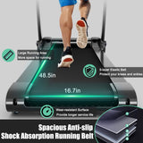 Topment Folding Treadmill, 3.0HP Electric Treadmill with APP Control, HD Digital Touch Screen, Retractable Device Holder and Speakers, Compact Walking Running Machine (Silver + Black)