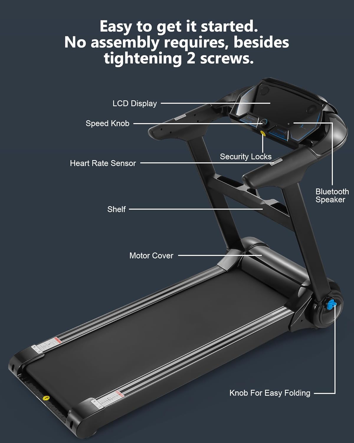 SPORTY&FIT 4.0HP Folding Treadmill, [0.6-8.7 MPH] [Max 400LBS] [No Assembly] Electric Treadmill for Running Walking, Foldable Treadmill with LCD Monitor & Pulse Detection for Office Home Workout