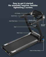 SPORTY&FIT 4.0HP Folding Treadmill, [0.6-8.7 MPH] [Max 400LBS] [No Assembly] Electric Treadmill for Running Walking, Foldable Treadmill with LCD Monitor & Pulse Detection for Office Home Workout
